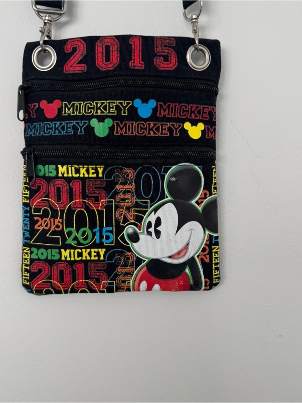 Mickey Mouse 2015 Crossbody Passport Pouch - Black with Multicolor Graphics